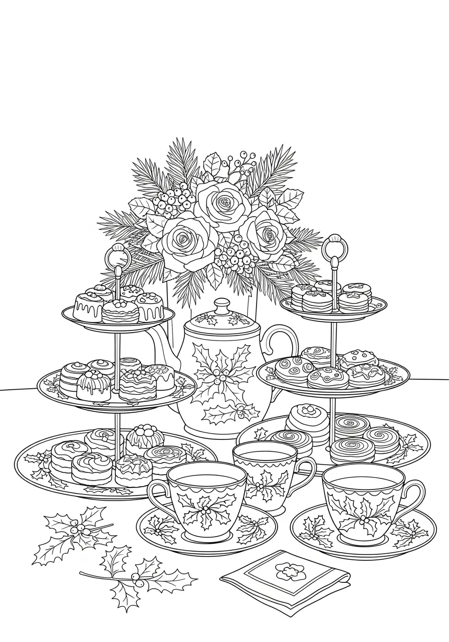 Holiday Tea Party Christmas Coloring Page