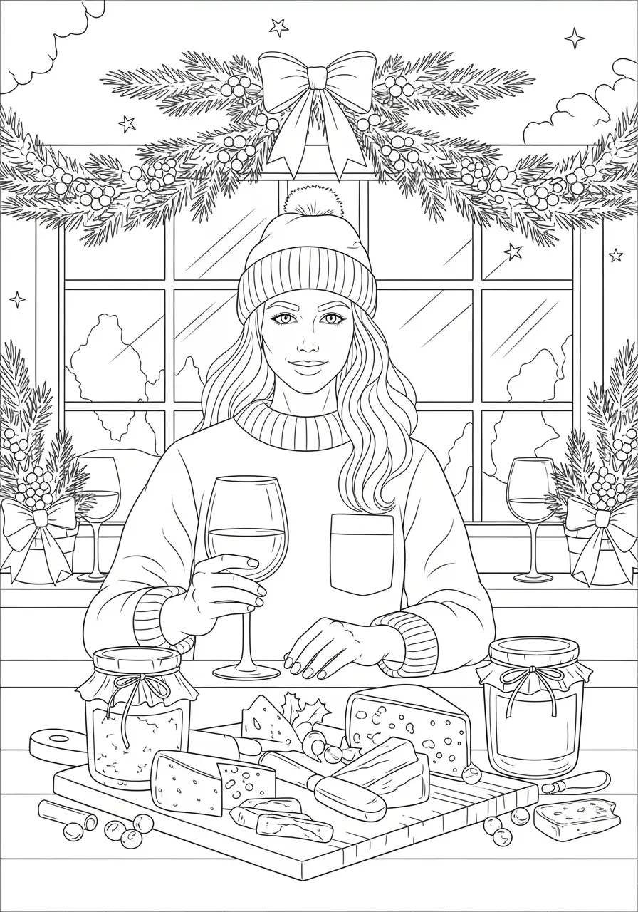 Holiday Wine Tasting Christmas Coloring Page