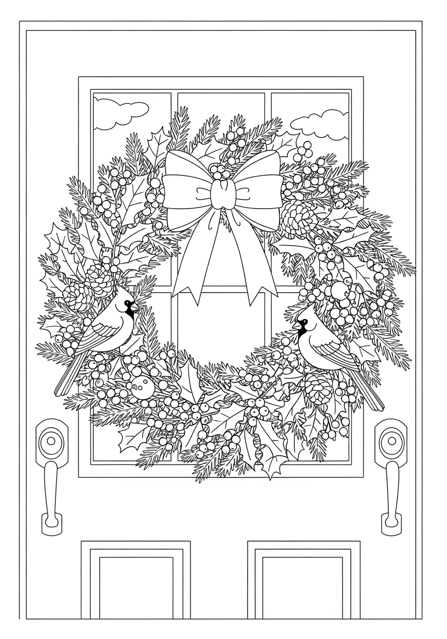 Holiday Wreath Christmas Coloring Page