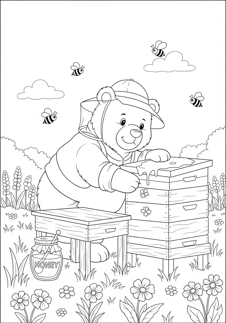 Honey Garden Bear Coloring Page
