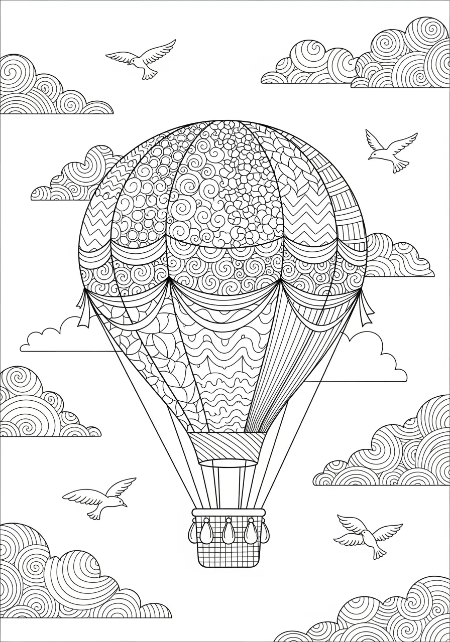 Hot Air Balloon Zentangle Coloring Page
