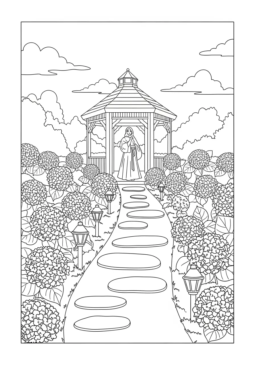 Hydrangea Pathway Coloring Page