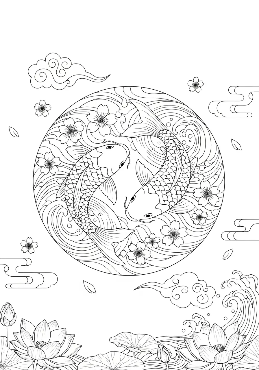 Japanese Koi Fish Tattoo Coloring Page
