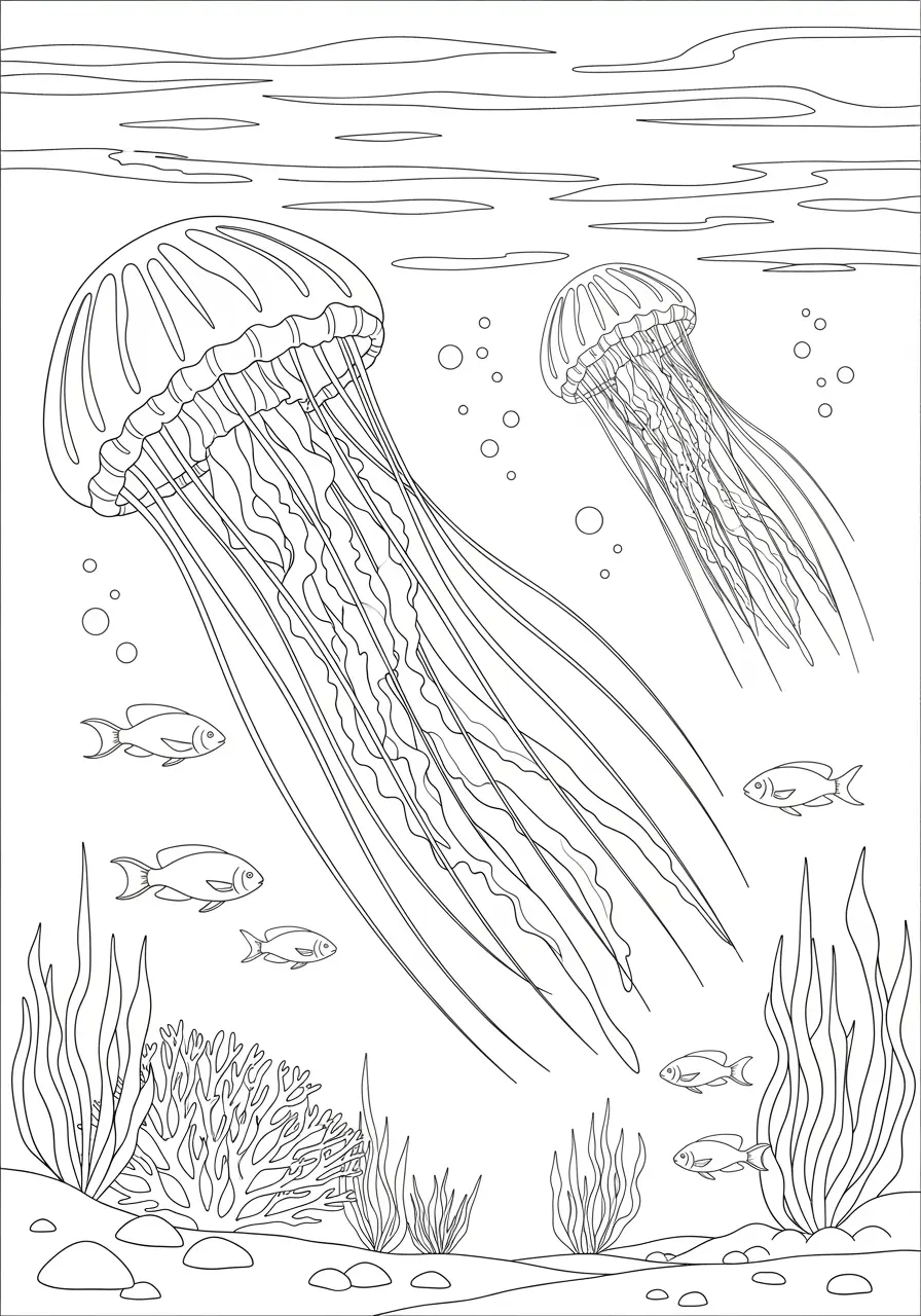 Jellyfish Ballet Ocean Coloring Page