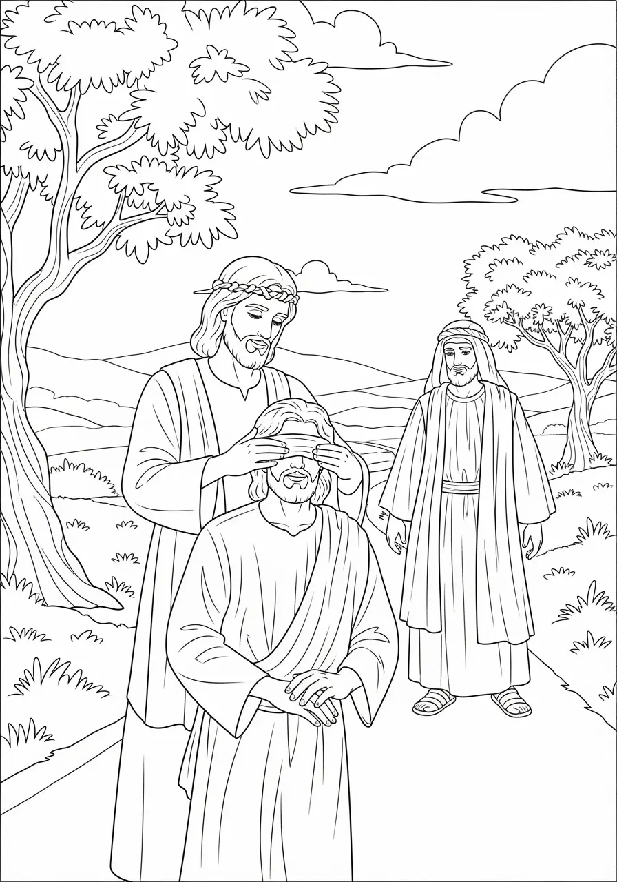 Jesus And Blind Man Coloring Page