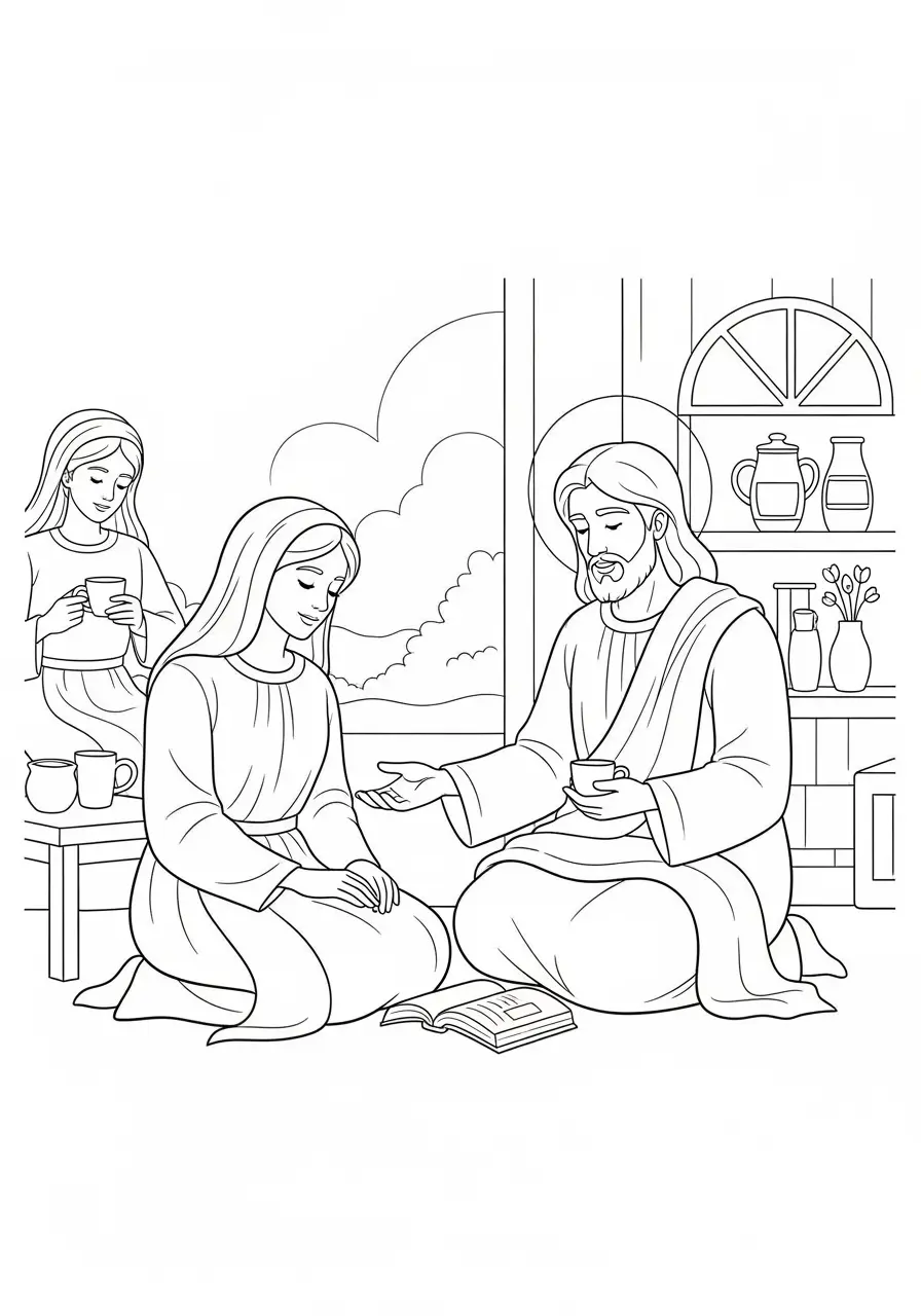 Jesus And Martha Mary Coloring Page