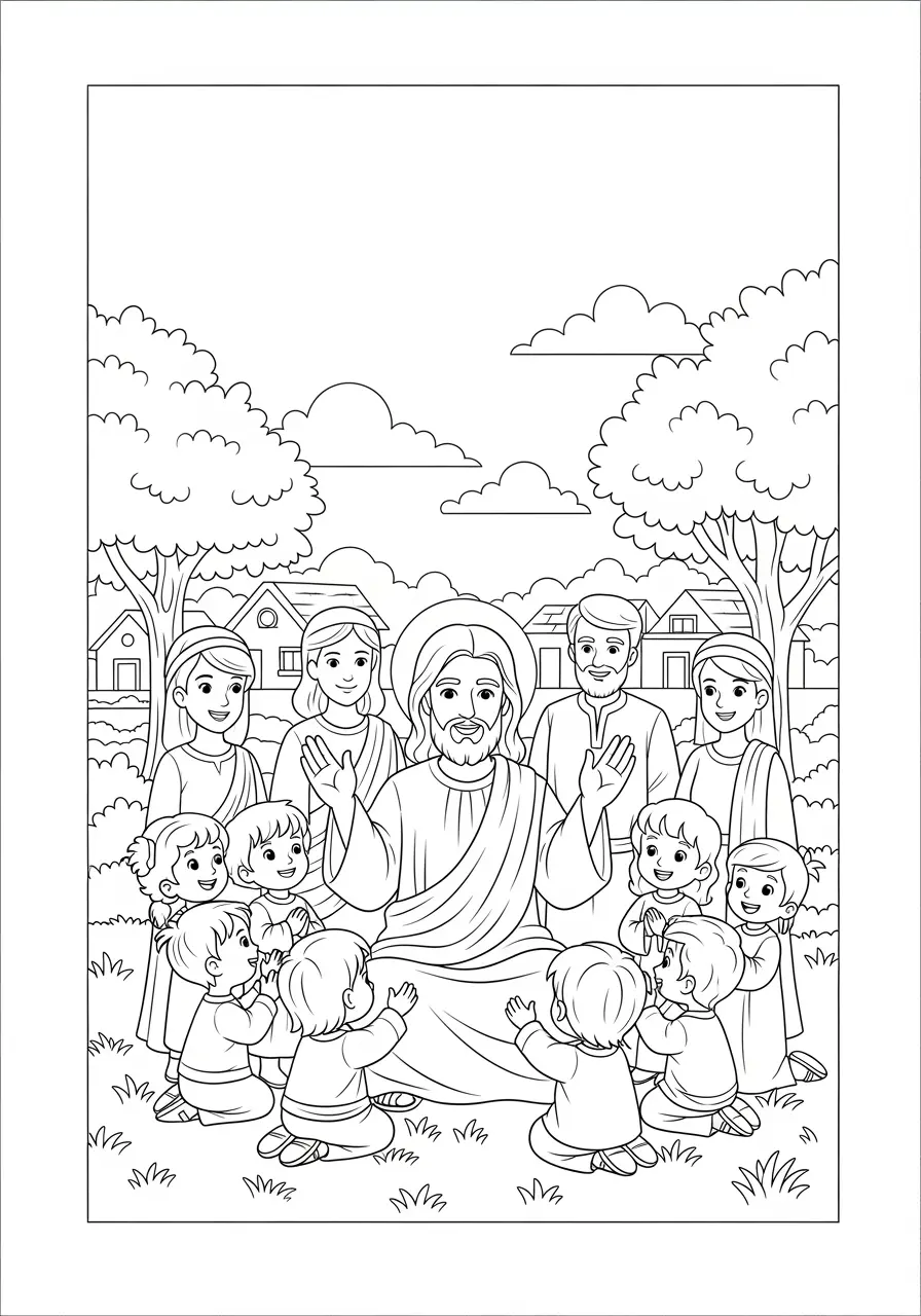 Jesus Blessing Children Coloring Page