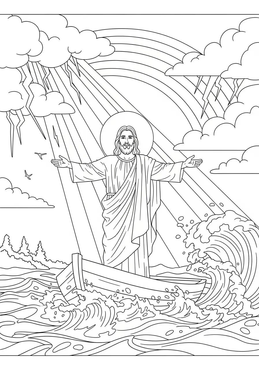 Jesus Calming The Storm Coloring Page