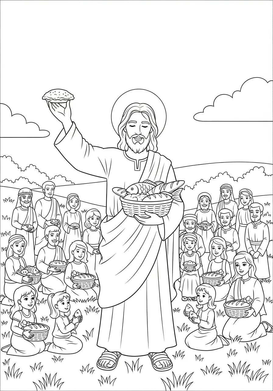 Jesus Feeding Five Thousand Coloring Page