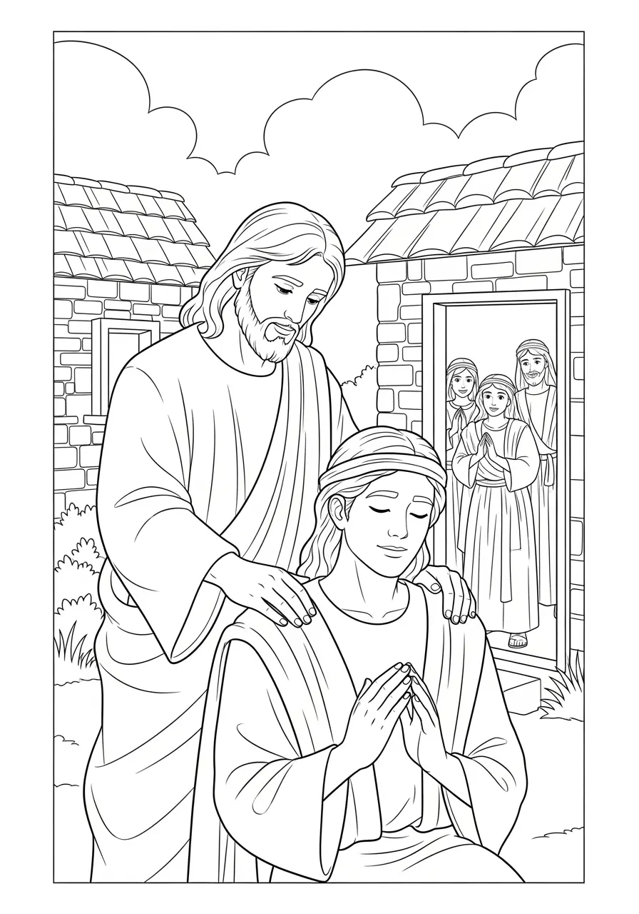 Jesus Healing Hands Coloring Page