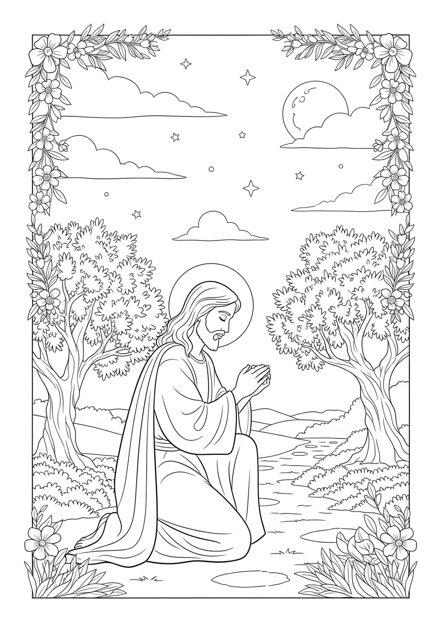 Jesus In The Garden Coloring Page