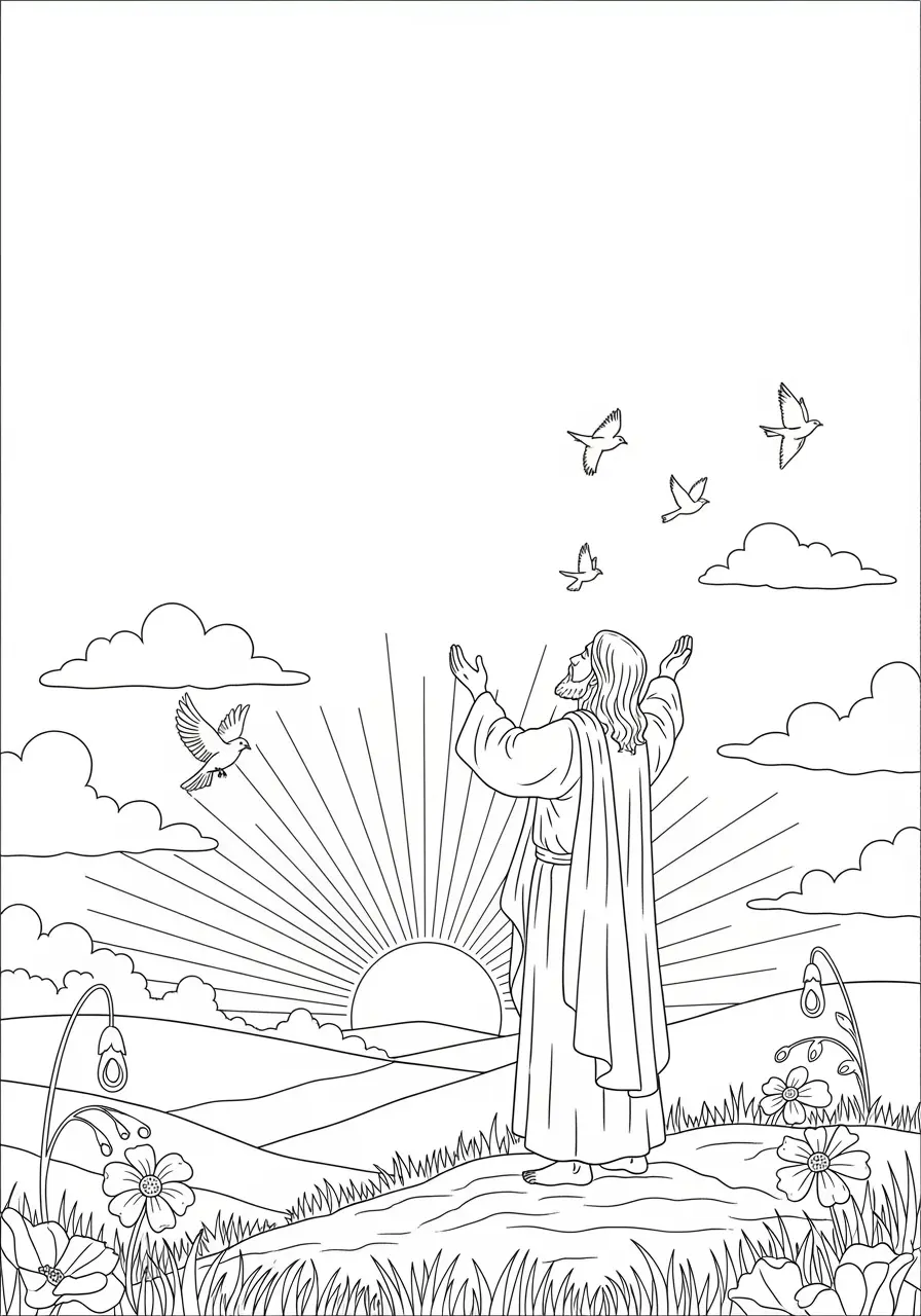 Jesus Praying At Sunrise Coloring Page