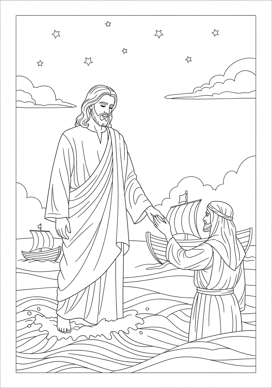 Jesus Walking On Water Coloring Page