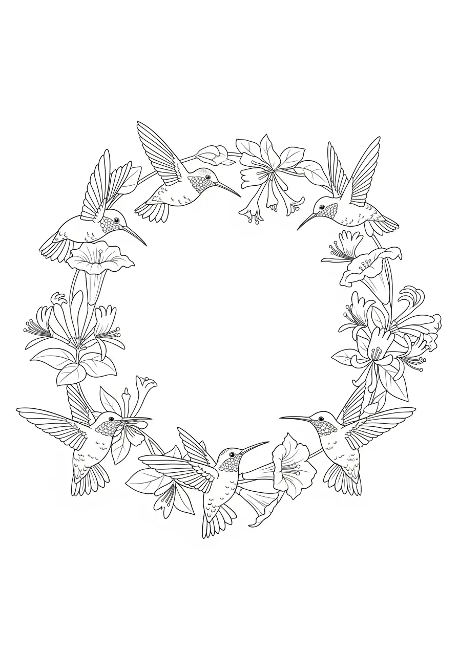 Kolibri-Tanz-Mandala-Ausmalbild