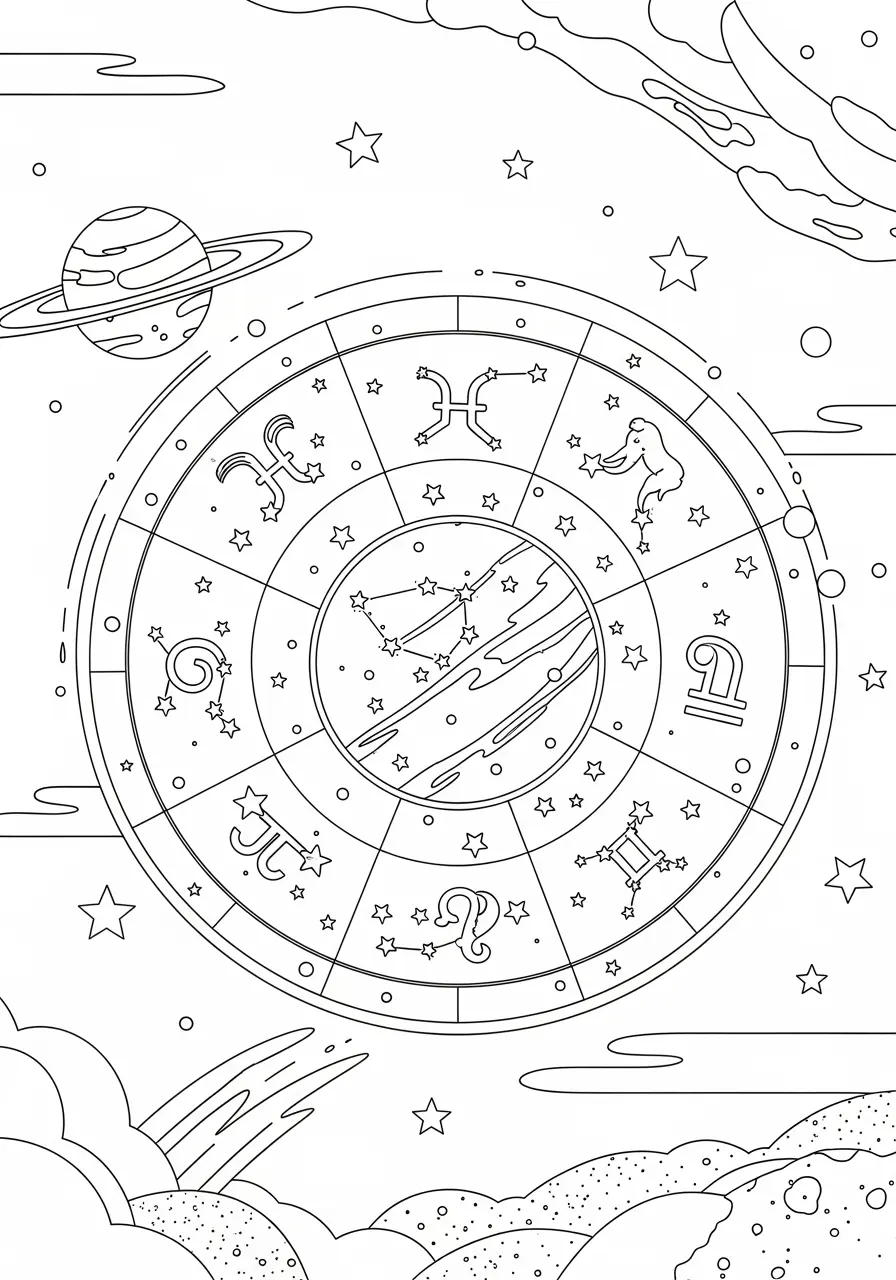 Konstellation-Karte-Mandala-Ausmalbild