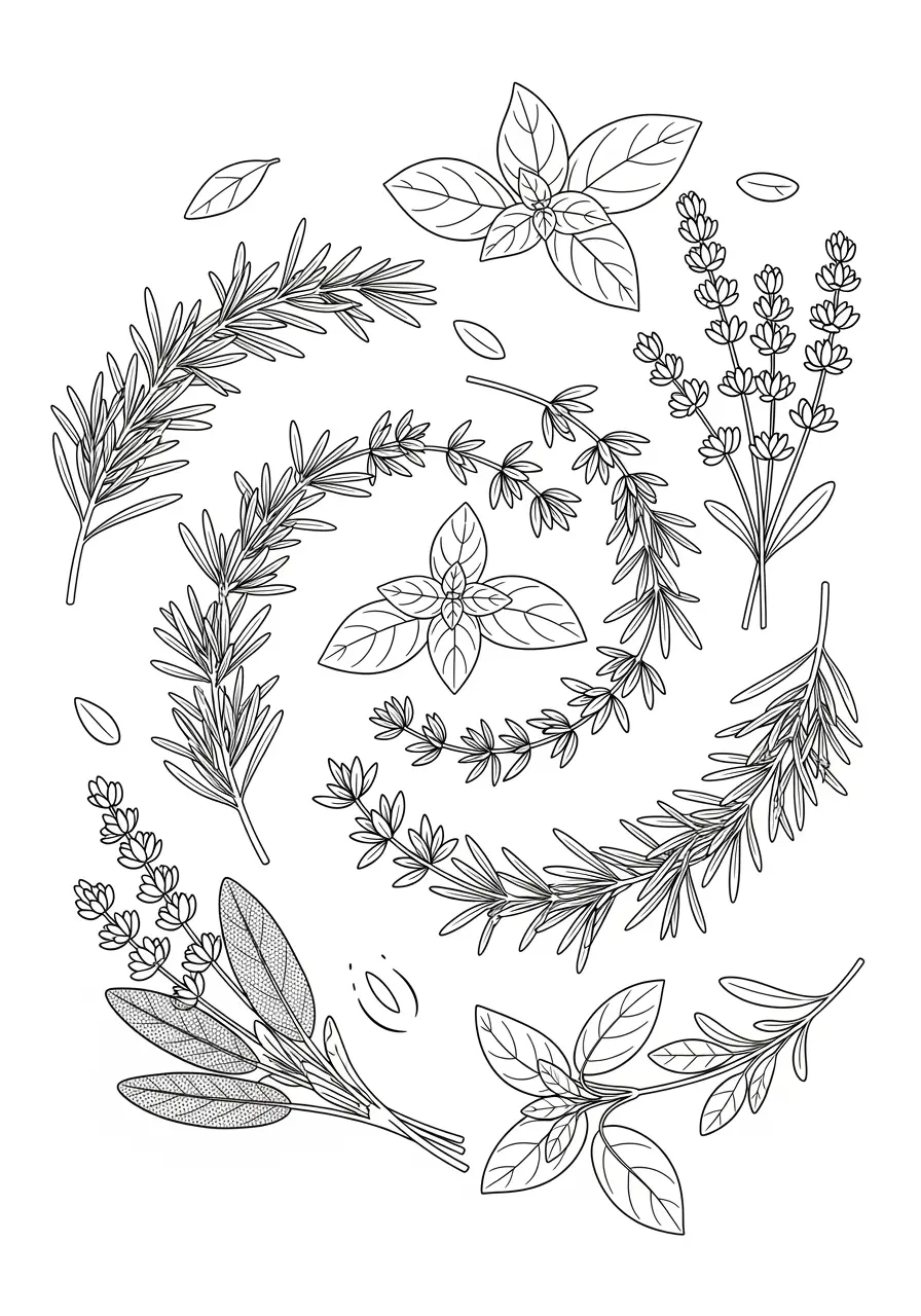 Kräutergarten-Mandala-Ausmalbild