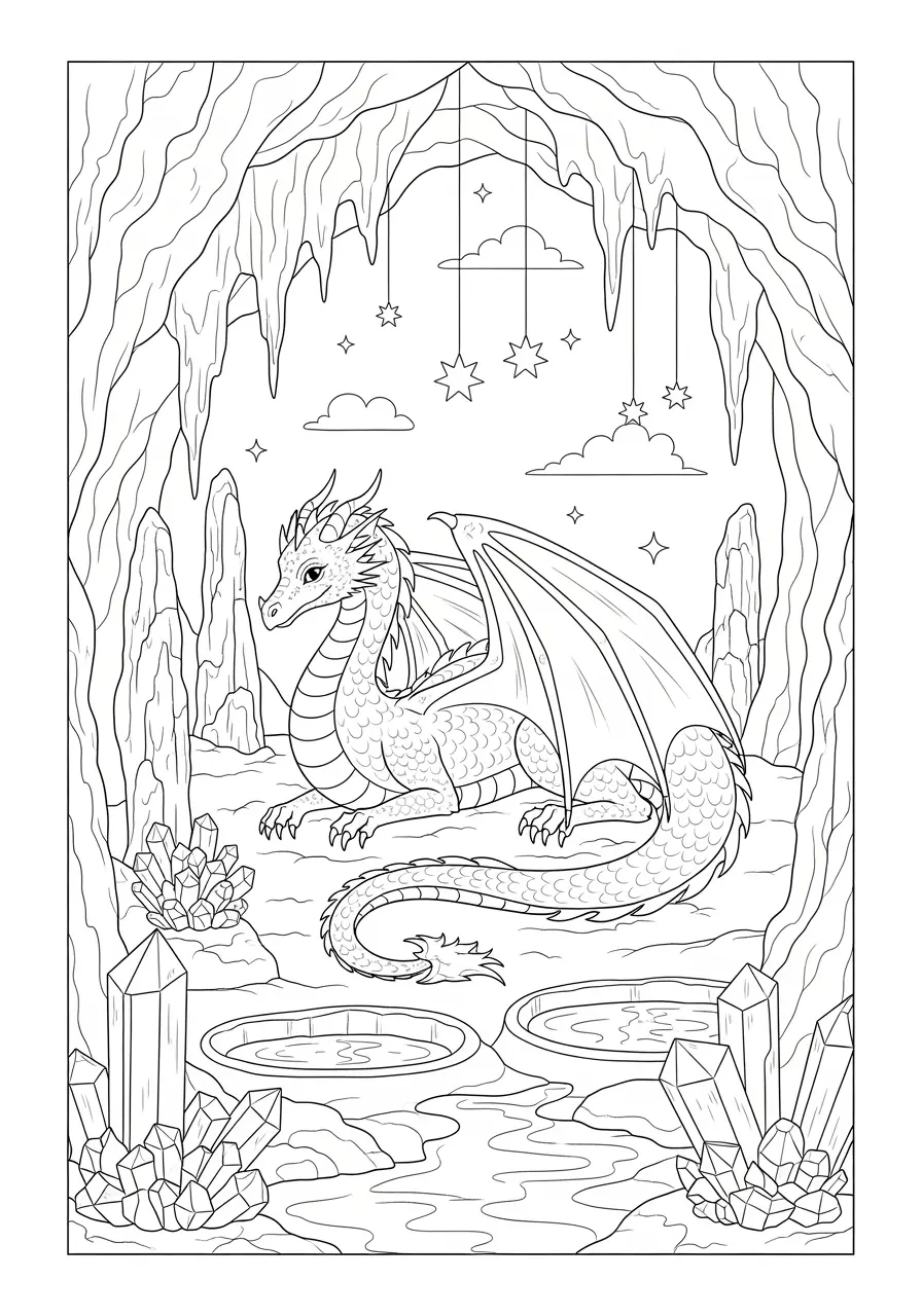 Kristallhöhlen-Drachen-Ausmalbild