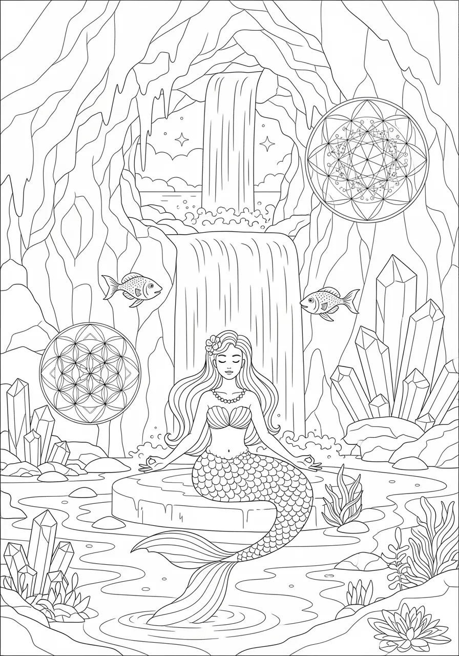Kristallhöhlen-Meditations-Fantasie-Ausmalbild