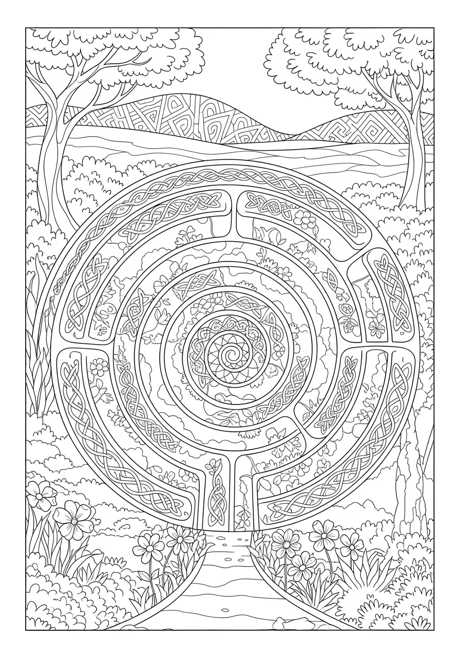 Labyrinth Path Trippy Coloring Page
