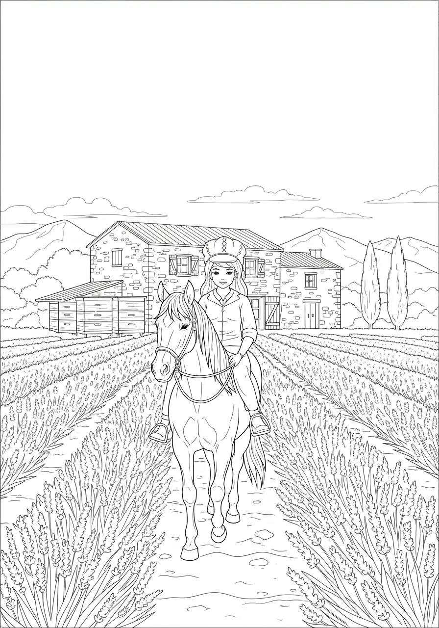 Lavender Field Horse Coloring Page
