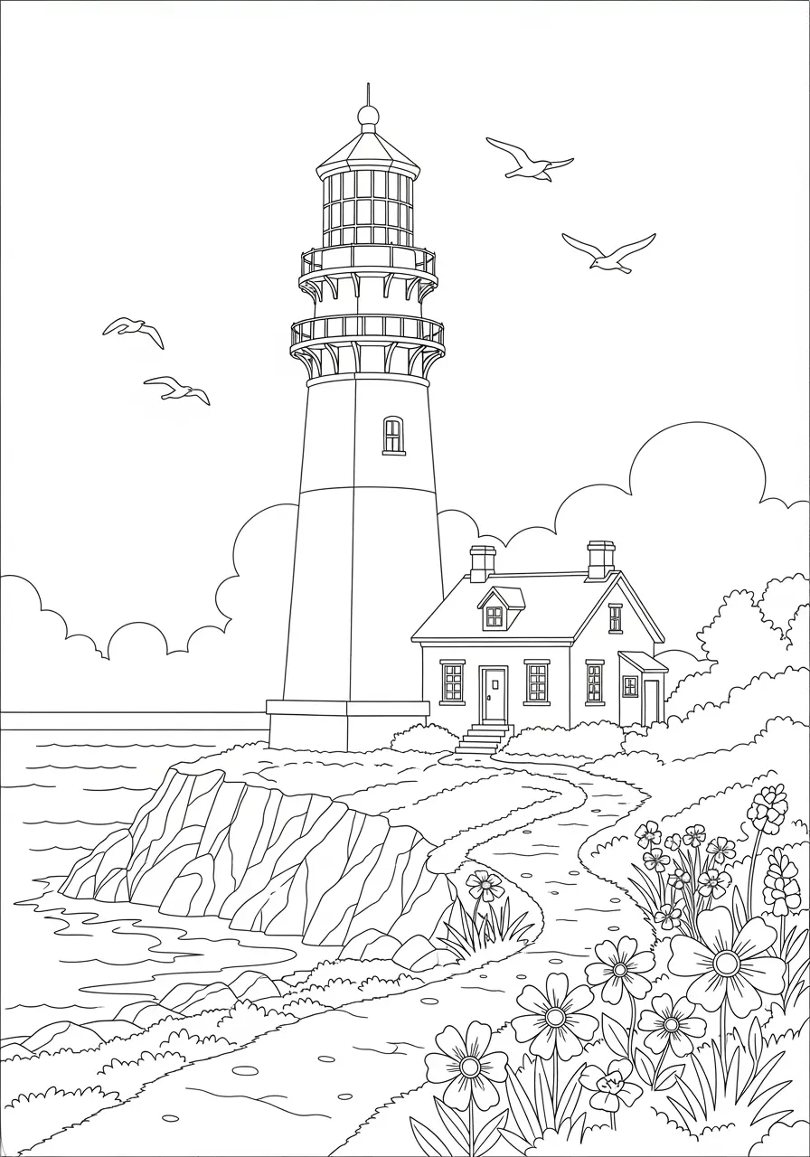 Leuchtturm-Sommer-Ausmalbild