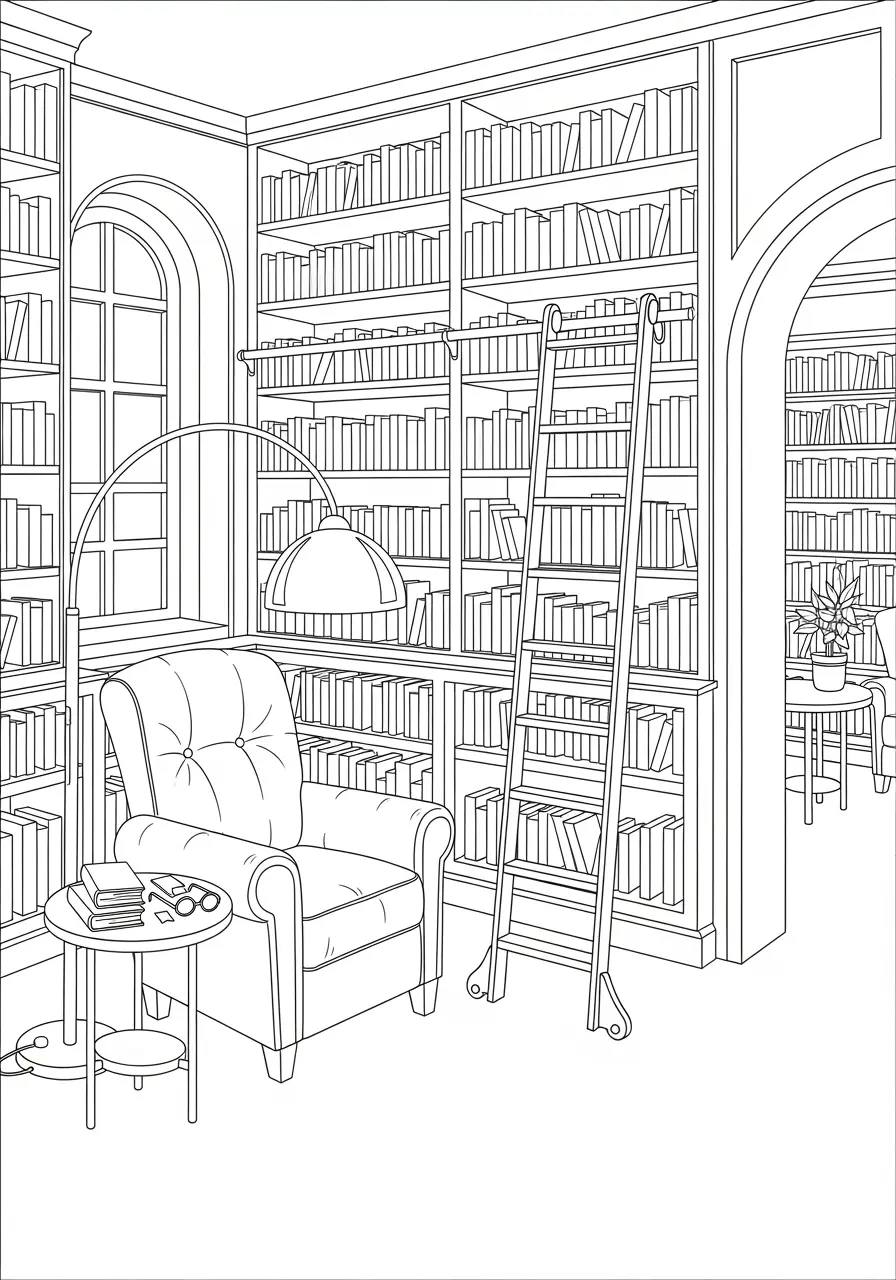 Library Corner Calming Coloring Page