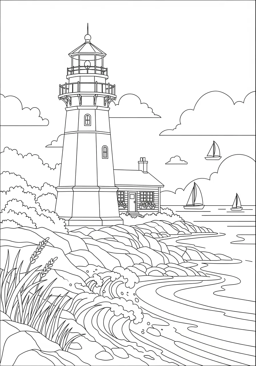 Lighthouse Haven Calming Coloring Page