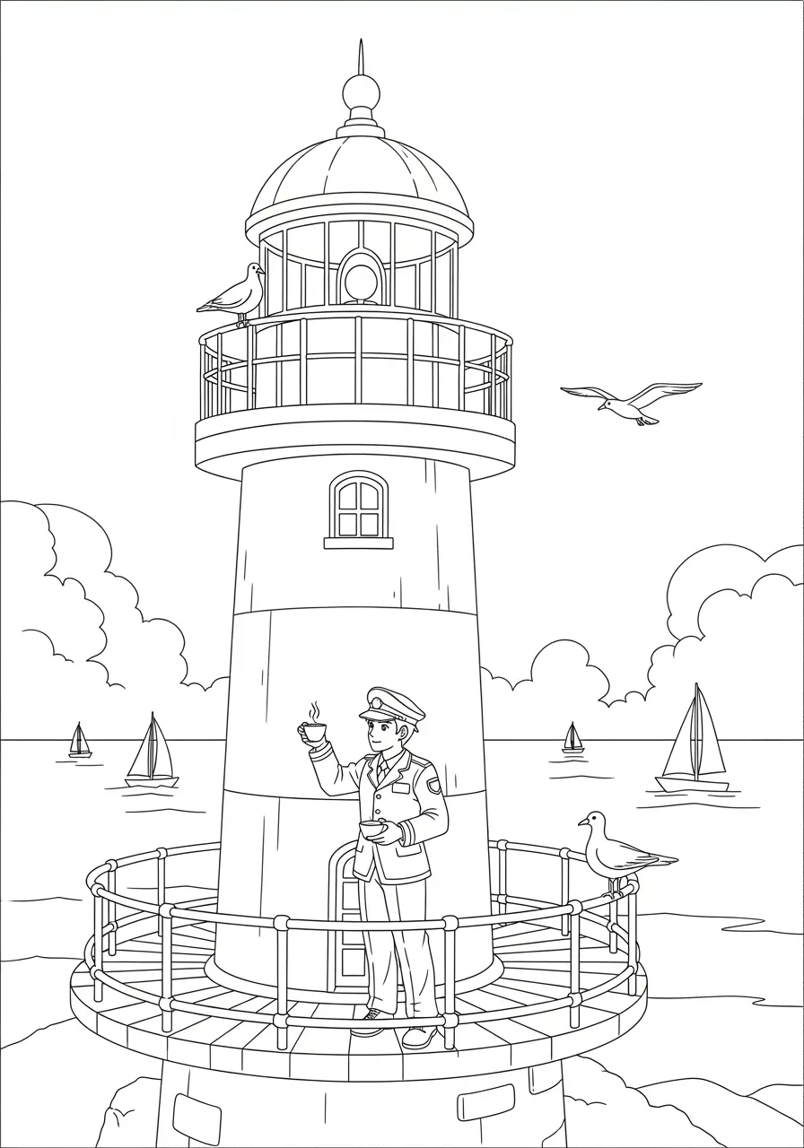 Lighthouse Keeper Anime Coloring Page