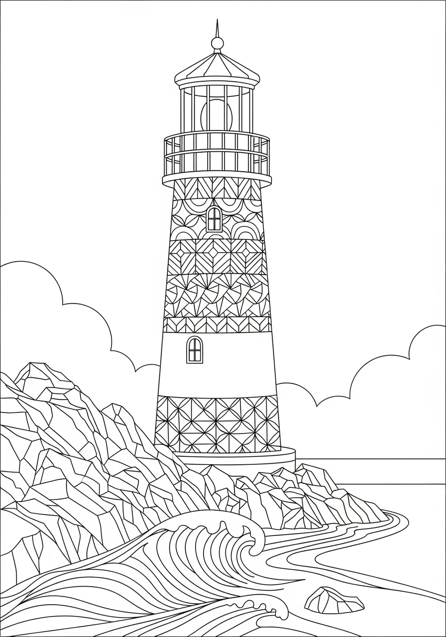 Lighthouse Zentangle Coloring Page for Adults