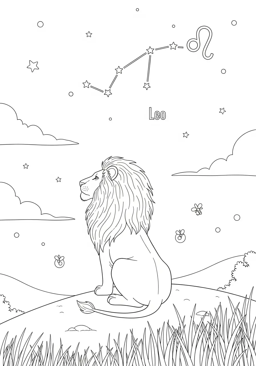 Lion and Constellation Coloring Page