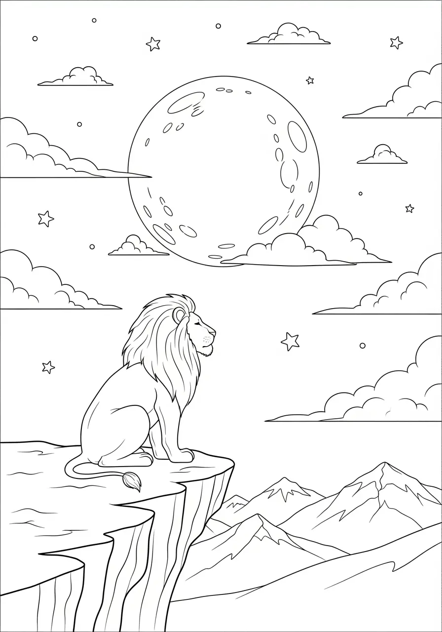 Lion and Moon Coloring Page