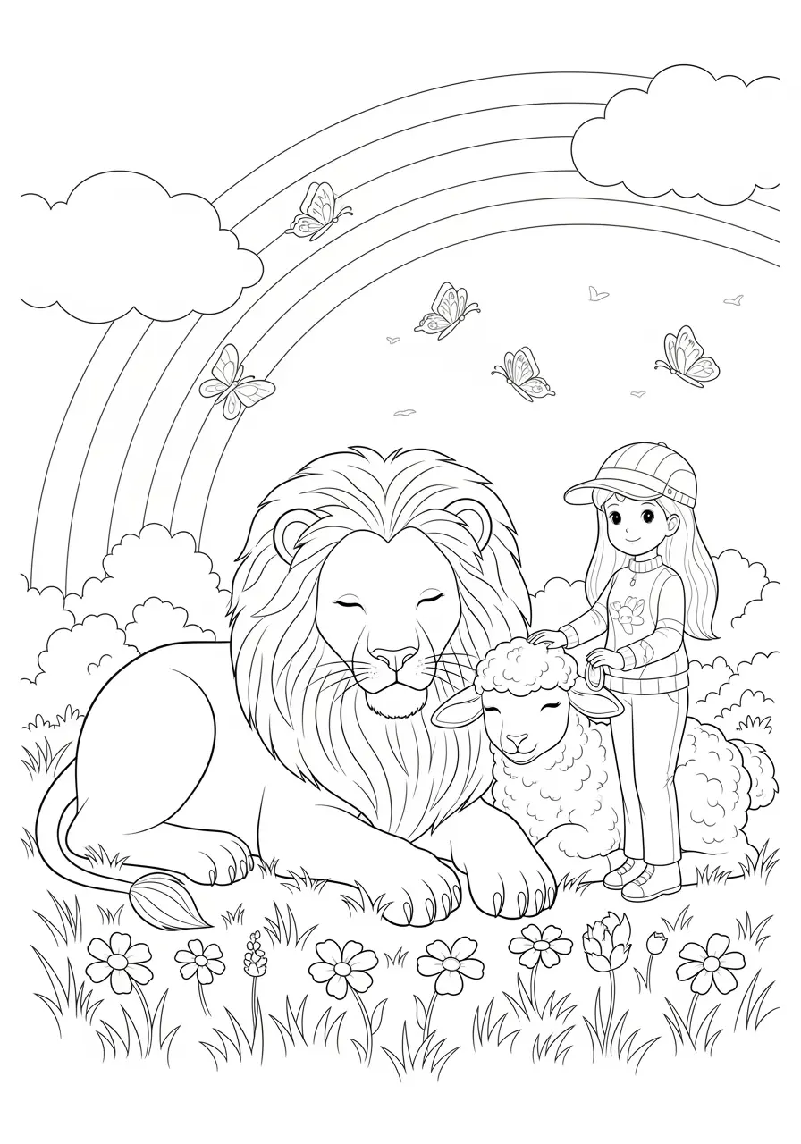 Lion Lamb Christian Coloring Page
