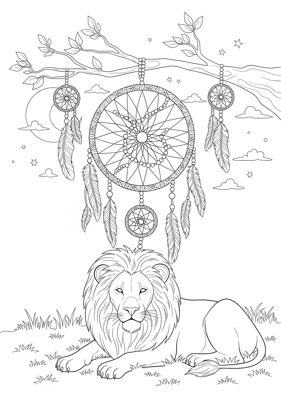 Lion with Dreamcatcher Coloring Page