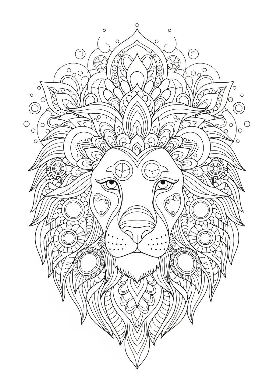 Lion with Mandala Mane Coloring Page