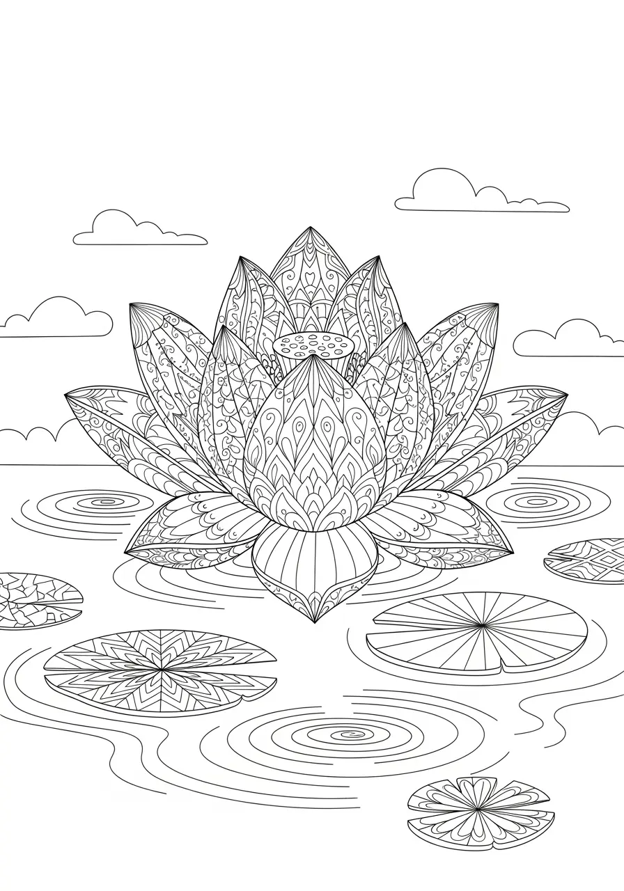 Lotus Flower Zentangle Coloring Page