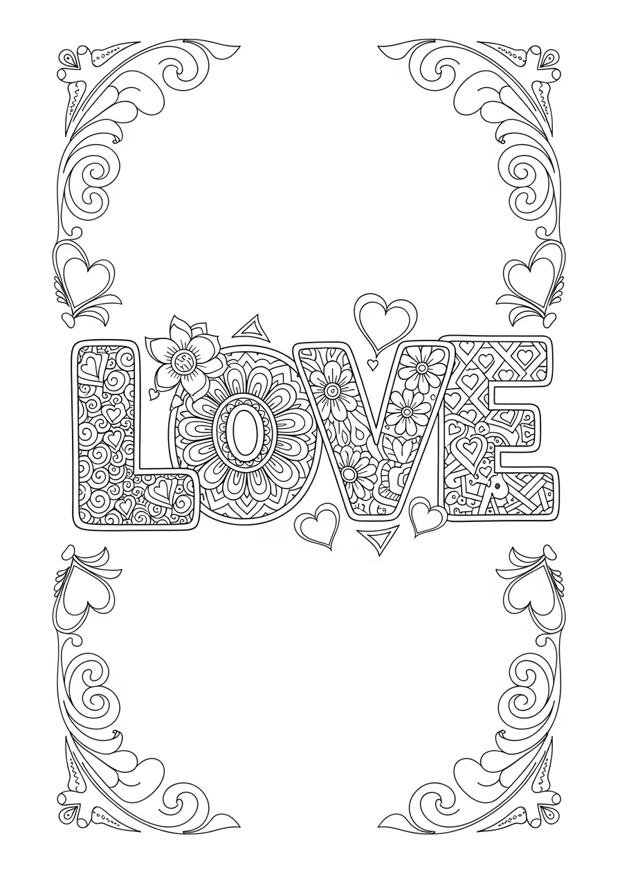 Love Letters Graffiti Coloring Page