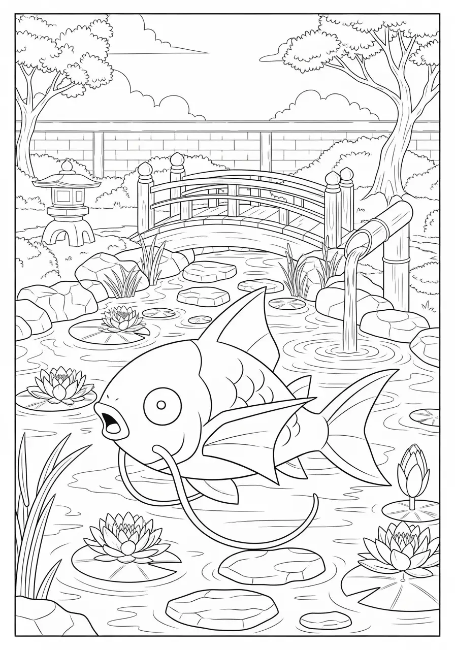 Magikarp Koi Pond Pokemon Coloring Page
