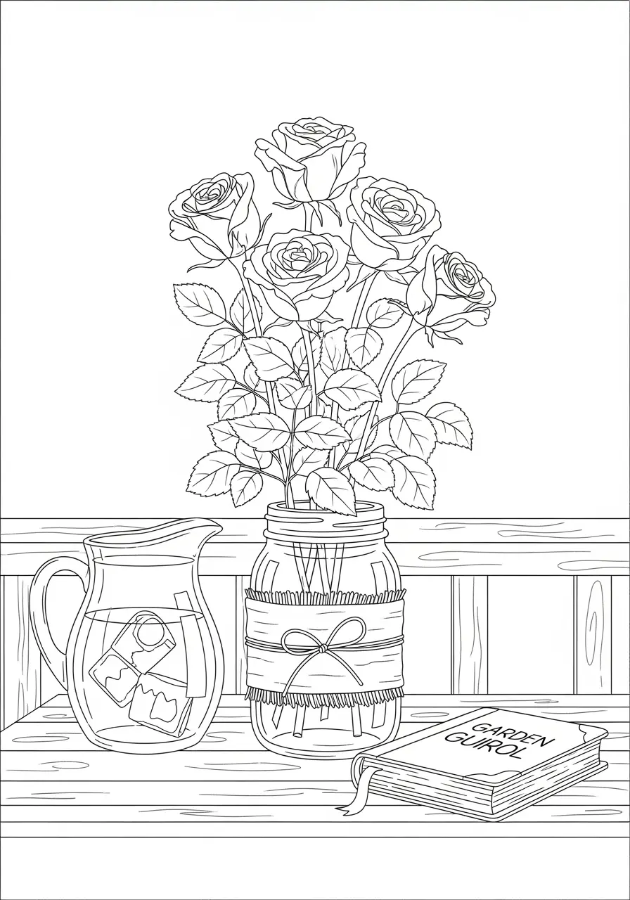 Mason Jar Rose Coloring Page