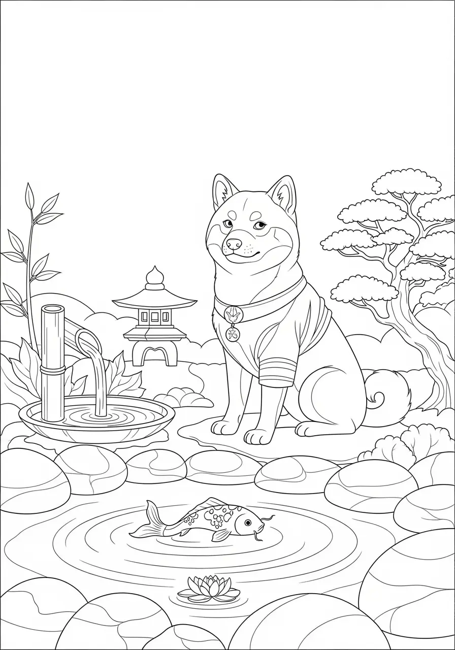 Meditation Garden Dog Coloring Page