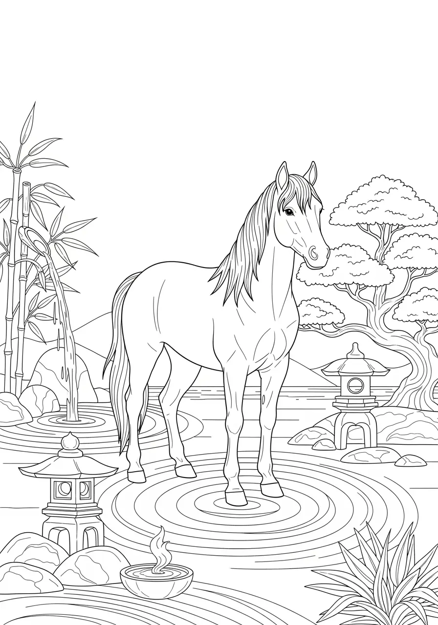 Meditation Garden Horse Coloring Page