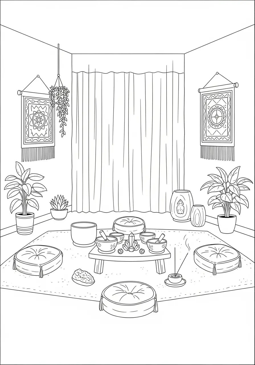 Meditation Room Calming Coloring Page