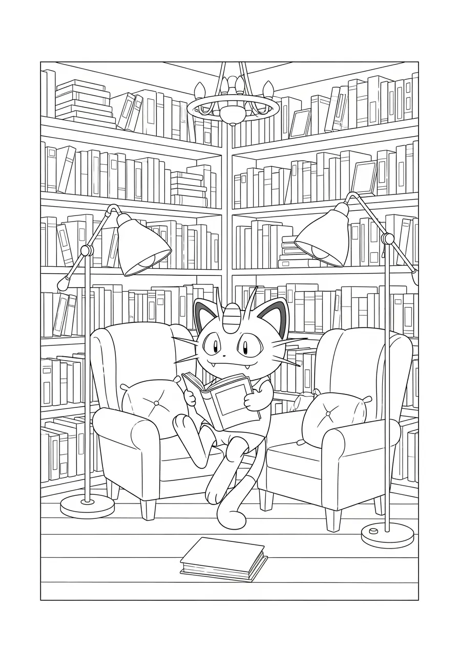 Meowth Bookstore Pokemon Coloring Page