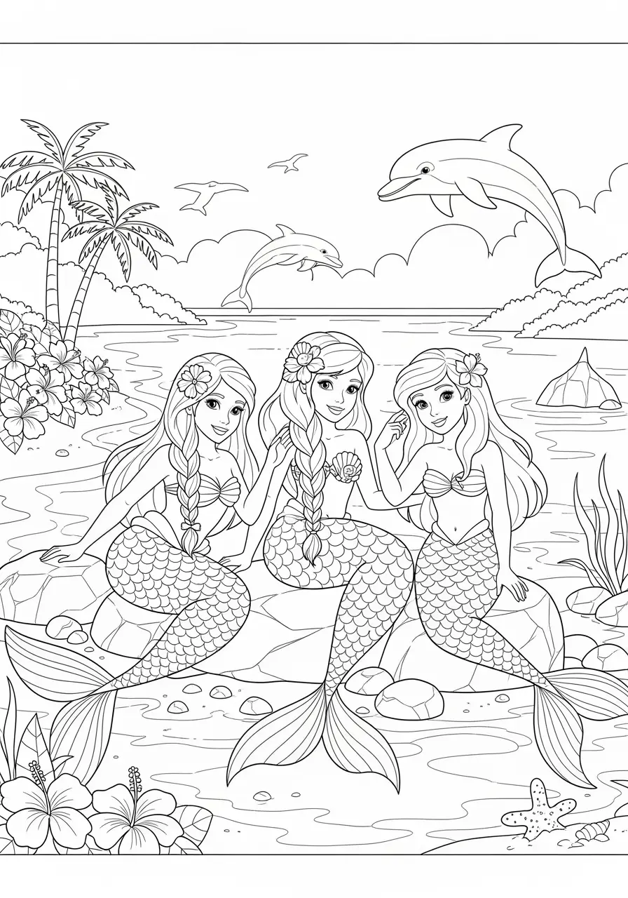 Mermaid Lagoon Fantasy Coloring Page