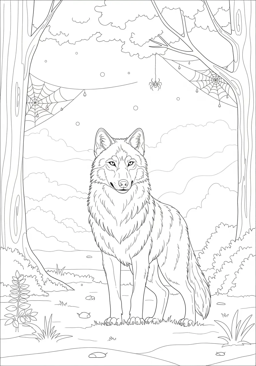 Misty Morning Wolf Coloring Page