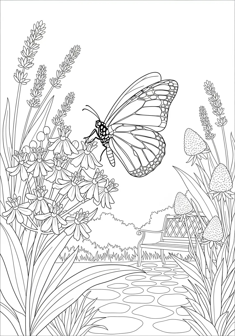 Monarch Butterfly Garden Coloring Page