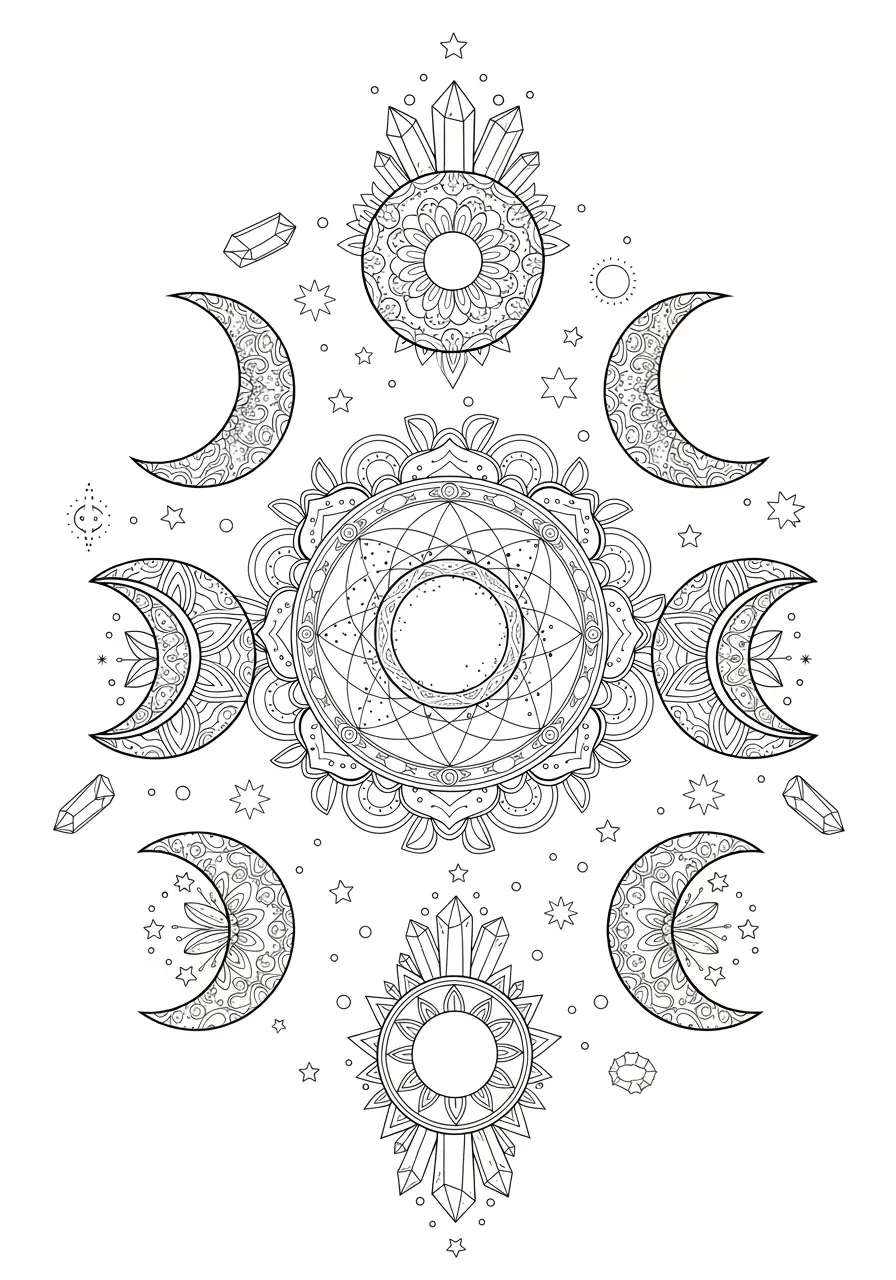 Moon Phases Dark Fantasy Coloring Page