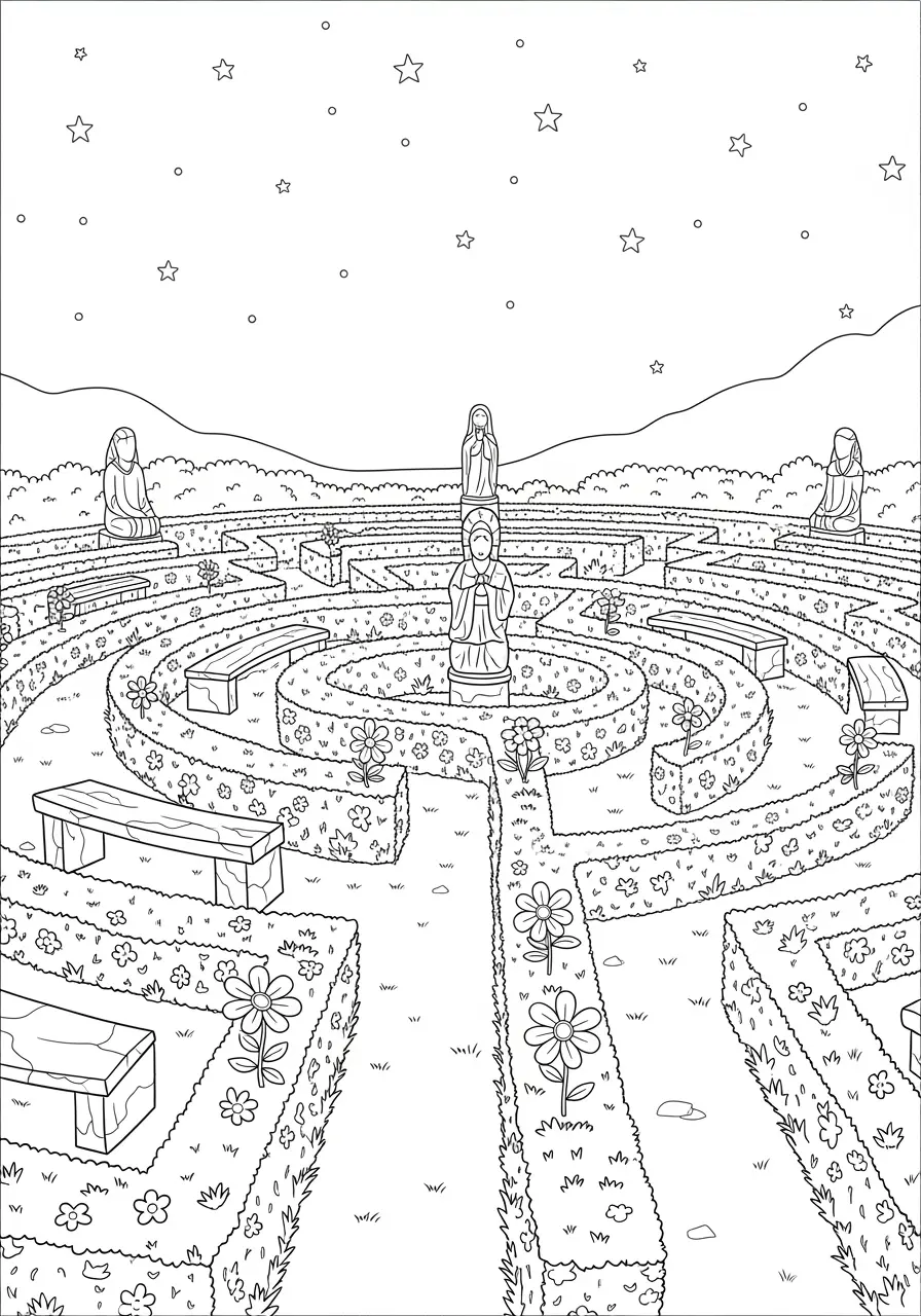 Moonlight Labyrinth Dark Fantasy Coloring Page