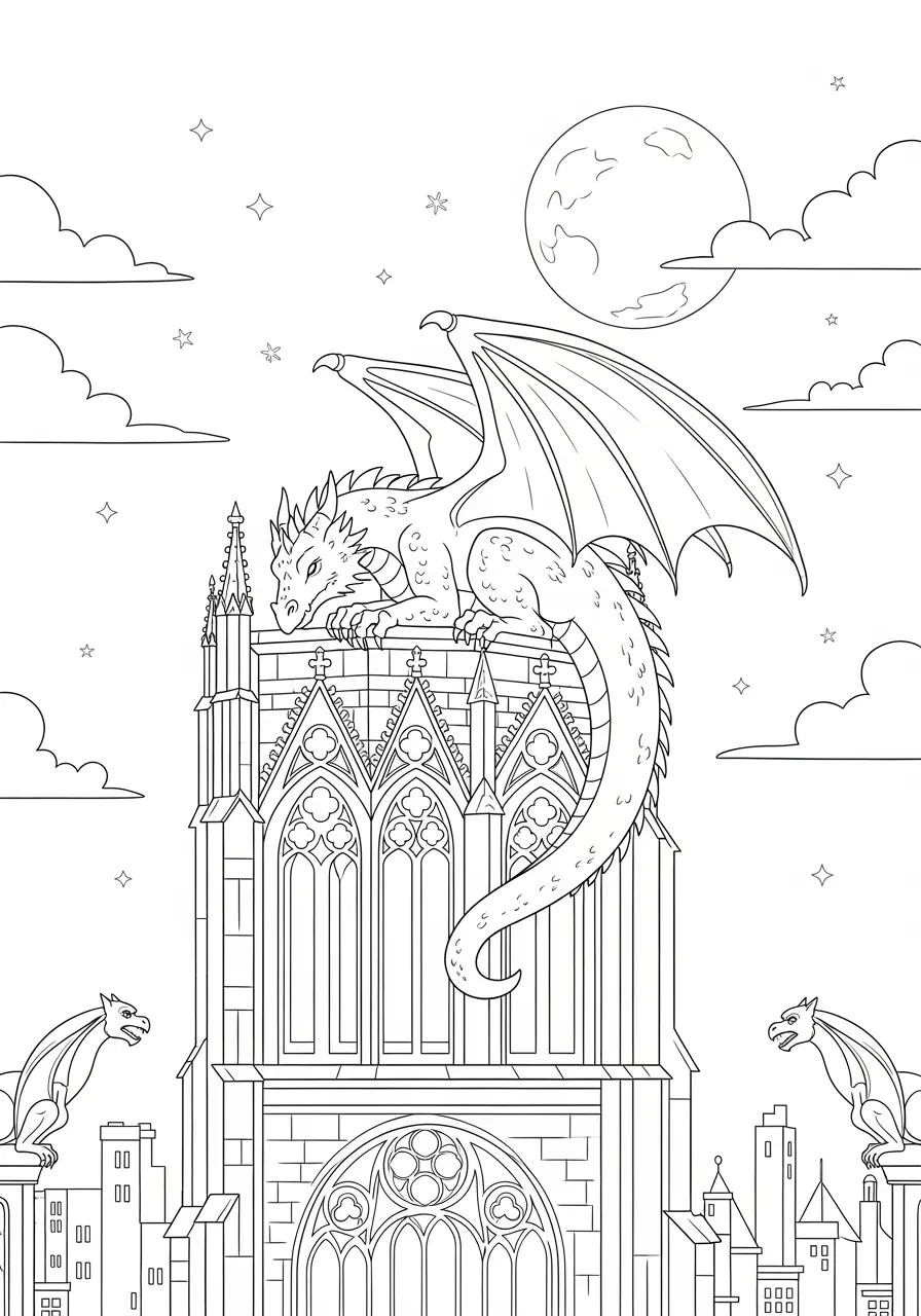 Moonlit Dragon Coloring Page