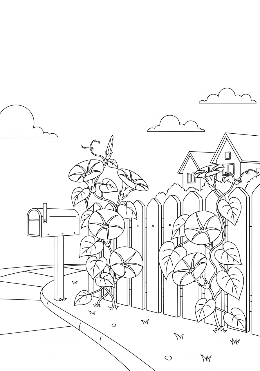 Morning Glory Fence Coloring Page