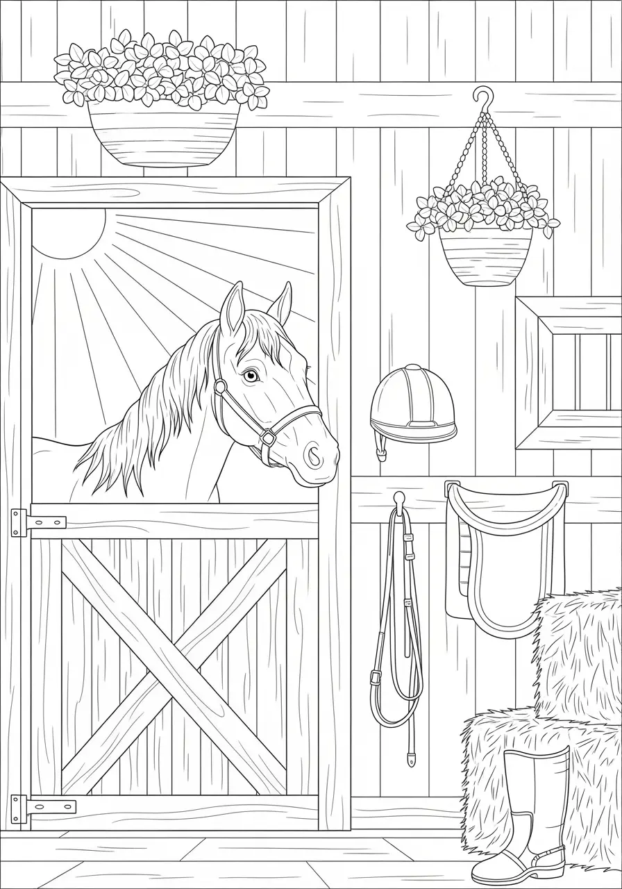 Morning Stable Horse Coloring Page